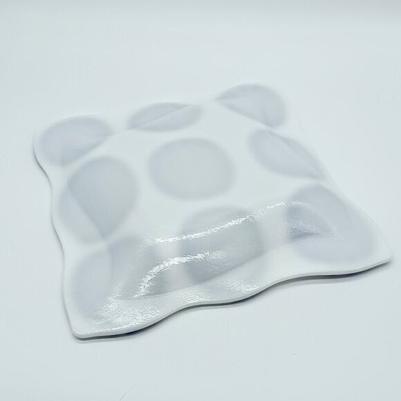 Cobalt Blue Purple Circle Print Square White Art Glass Dish - Picture 4 of 6